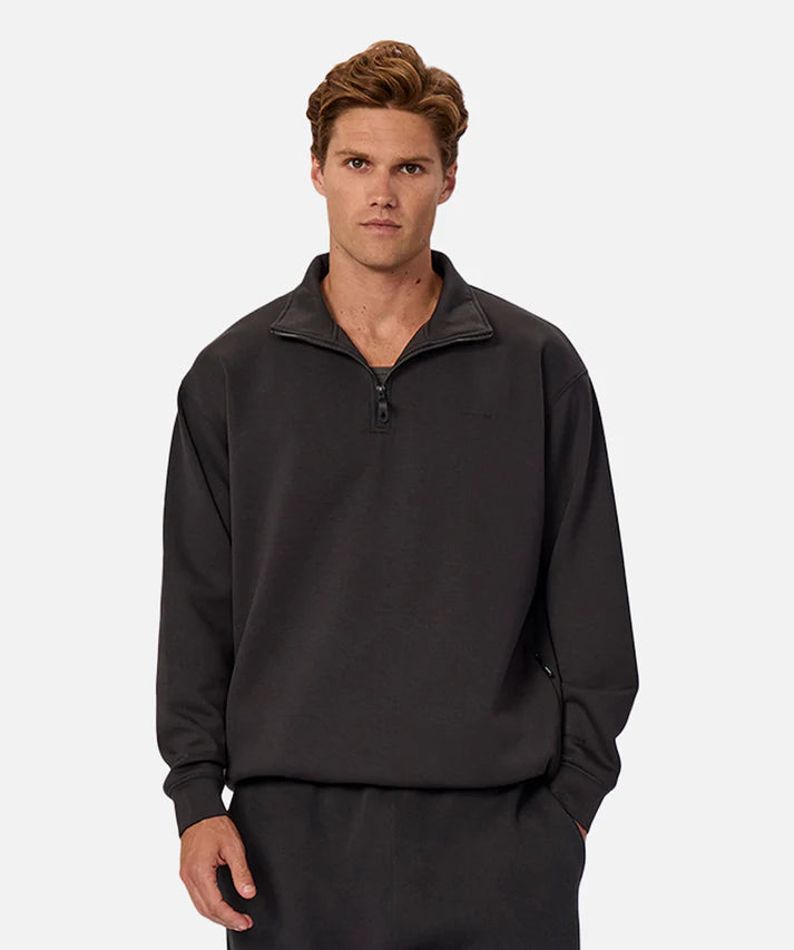 INDUSTRIE TECH STAUNTON TRACK TOP MENS QUARTER ZIP ATHLEISURE JUMPER OBSIDIAN