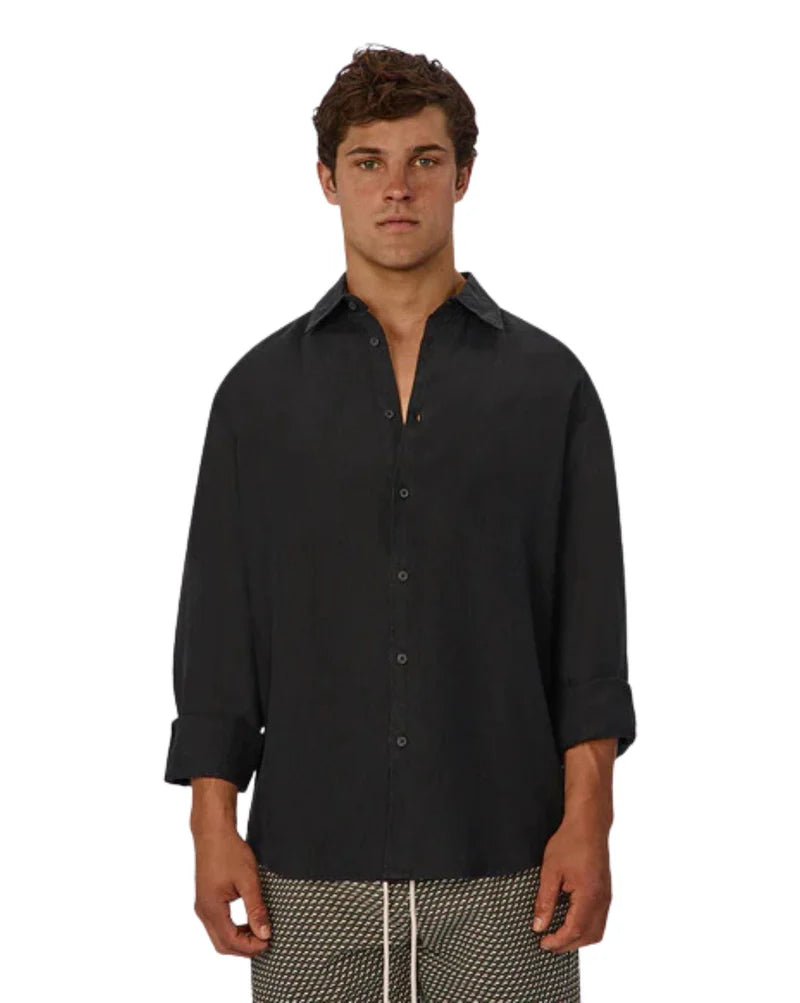 INDUSTRIE THE ST MARTINS LONG SLEEVE LINEN SHIRT – BLACK