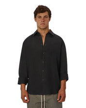 INDUSTRIE THE ST MARTINS LONG SLEEVE LINEN SHIRT – BLACK