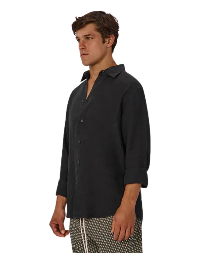 INDUSTRIE THE ST MARTINS LONG SLEEVE LINEN SHIRT – BLACK