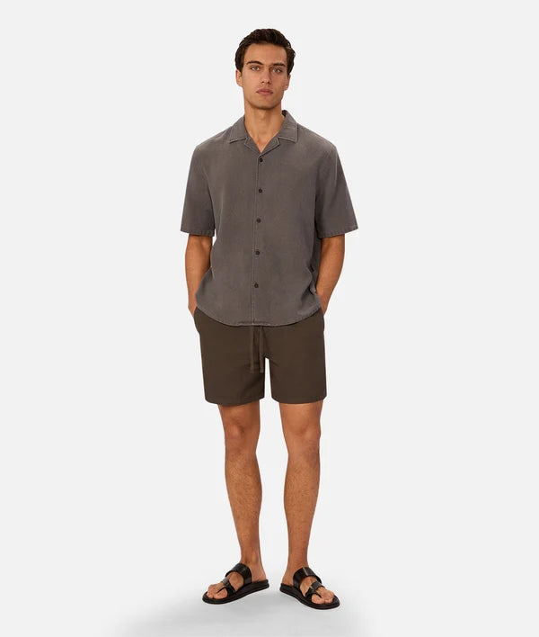 INDUSTRIE WASHED MARBELLA SHORT SLEEVE SHIRT - GUNMETAL