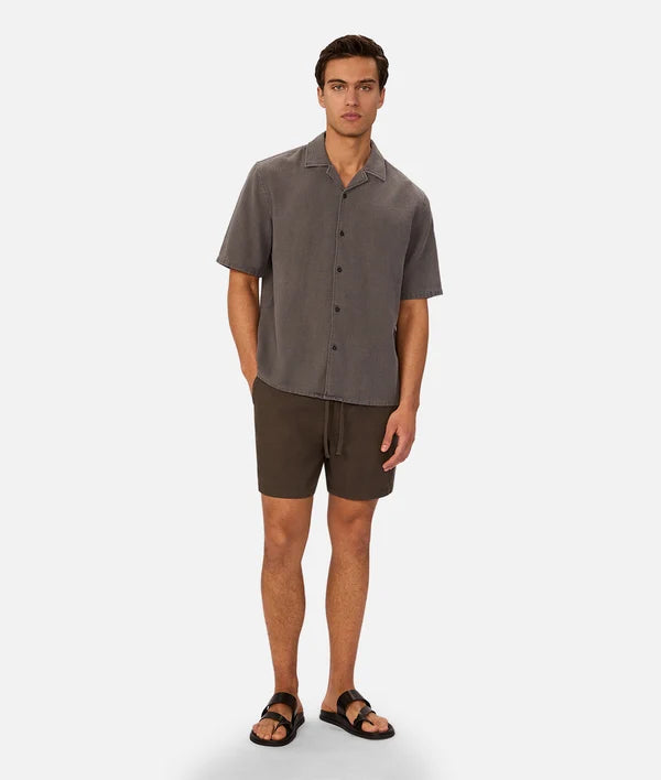INDUSTRIE WASHED MARBELLA SHORT SLEEVE SHIRT - GUNMETAL