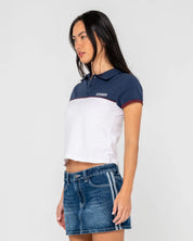 RUSTY INSERT DAD JOKE BABY POLO RETRO STRIPE FITTED TOP MULTI