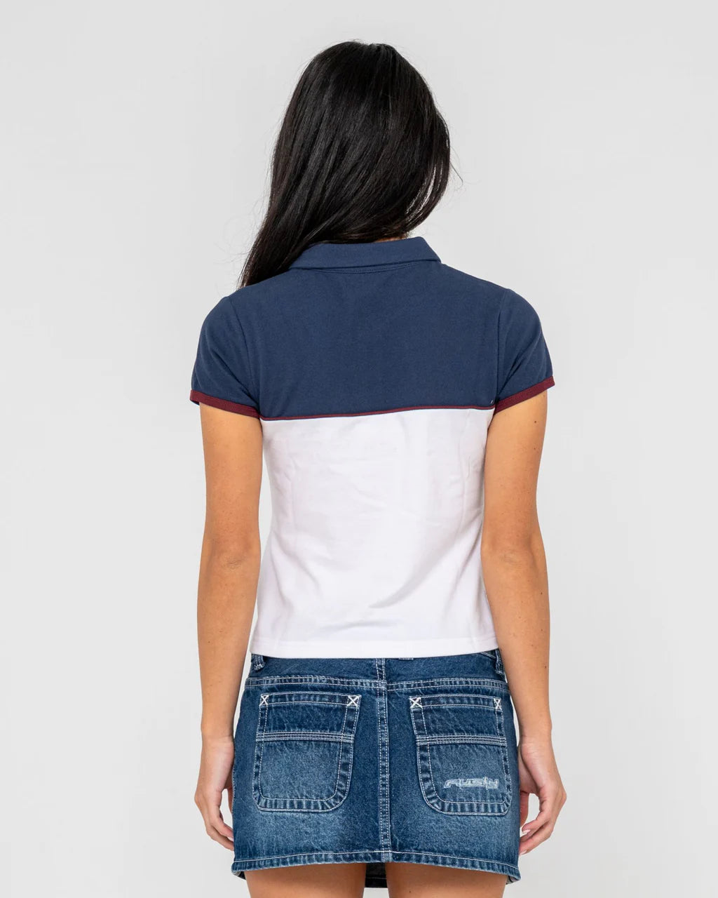 RUSTY INSERT DAD JOKE BABY POLO RETRO STRIPE FITTED TOP MULTI