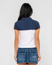 RUSTY INSERT DAD JOKE BABY POLO RETRO STRIPE FITTED TOP MULTI