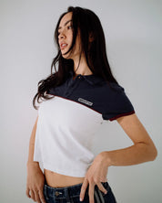 RUSTY INSERT DAD JOKE BABY POLO RETRO STRIPE FITTED TOP MULTI