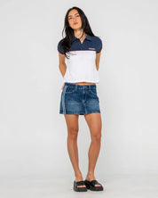 RUSTY INSERT DAD JOKE BABY POLO RETRO STRIPE FITTED TOP MULTI