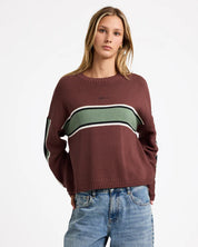 RVCA IVY STRIPE CREW NECK TERRA BROWN