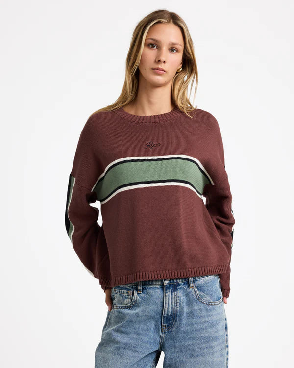 RVCA IVY STRIPE CREW NECK TERRA BROWN