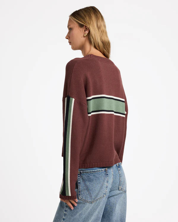 RVCA IVY STRIPE CREW NECK TERRA BROWN