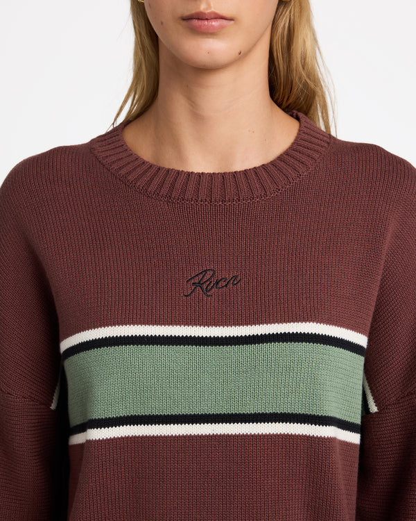 RVCA IVY STRIPE CREW NECK TERRA BROWN