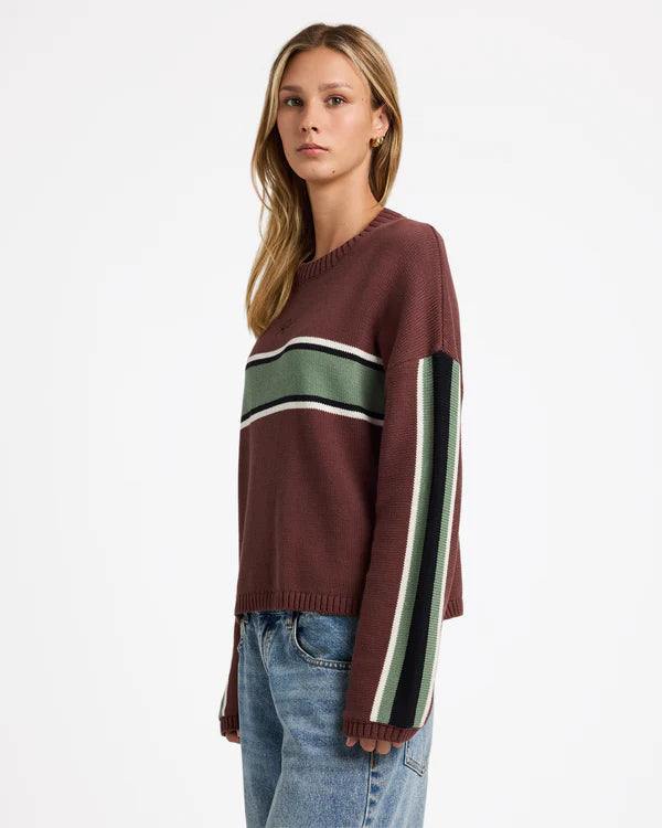 RVCA IVY STRIPE CREW NECK TERRA BROWN