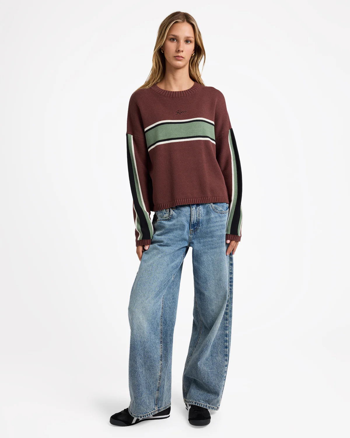 RVCA IVY STRIPE CREW NECK TERRA BROWN