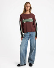 RVCA IVY STRIPE CREW NECK TERRA BROWN