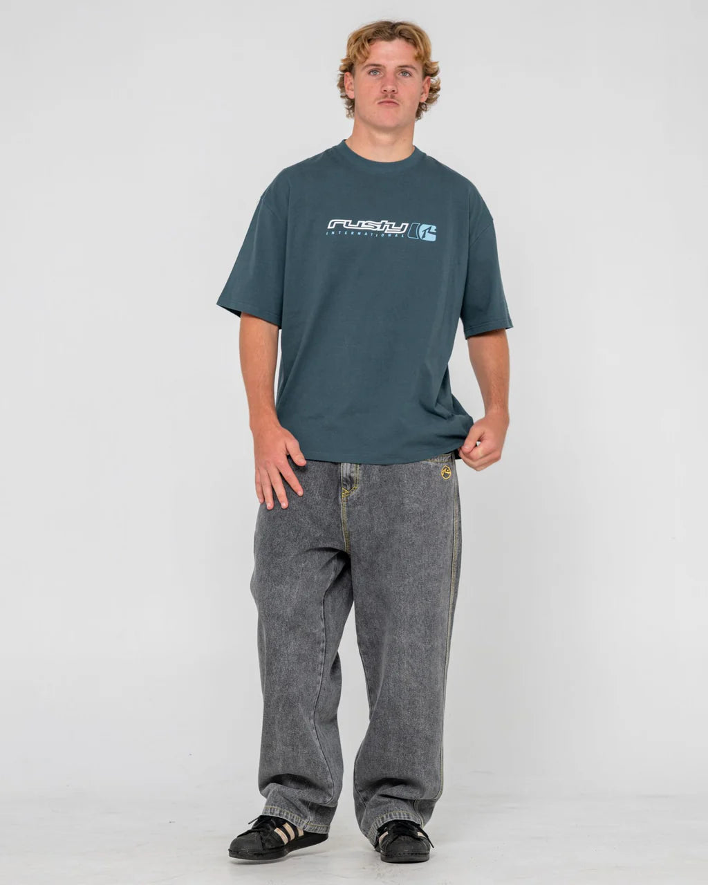 RUSTY JETSETTER OVERSIZED GRAPHIC TEE MENS STREETWEAR T SHIRT DEEP TEAL