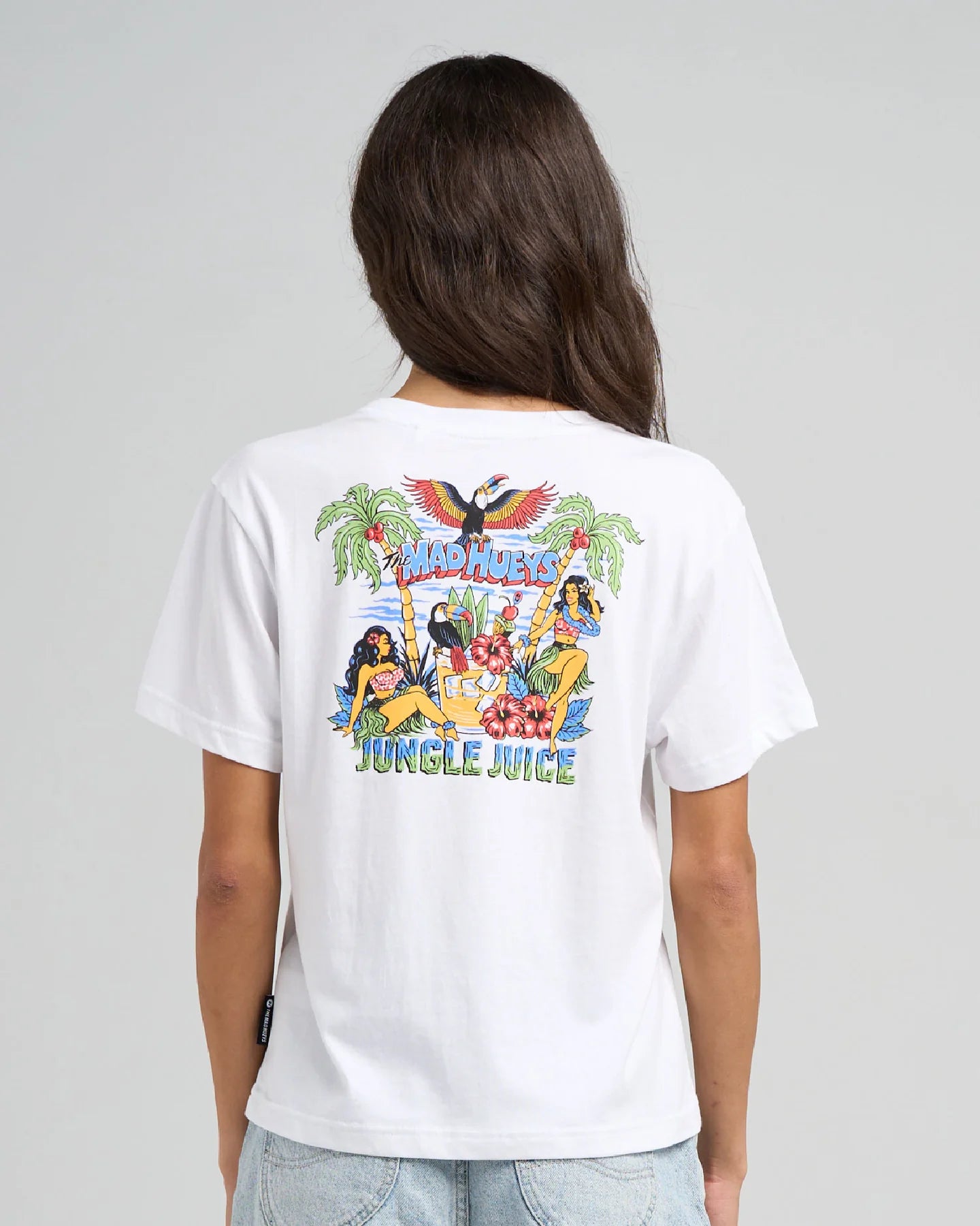 THE MAD HUEYS JUNGLE JUICE WOMENS SURF TEE WHITE COTTON FISHING LIFESTYLE TSHIRT