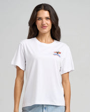 THE MAD HUEYS JUNGLE JUICE WOMENS SURF TEE WHITE COTTON FISHING LIFESTYLE TSHIRT