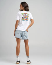 THE MAD HUEYS JUNGLE JUICE WOMENS SURF TEE WHITE COTTON FISHING LIFESTYLE TSHIRT