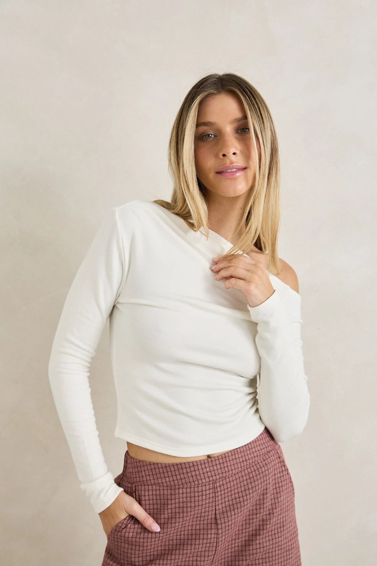 RHYTHM JUNO LONG SLEEVE TOP WOMENS OFF SHOULDER WHITE