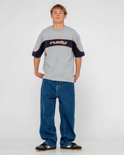 RUSTY KINETIC PANEL HEAVY TEE MENS PREMIUM STREET T-SHIRT GREY MARLE