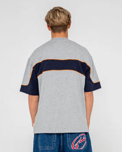 RUSTY KINETIC PANEL HEAVY TEE MENS PREMIUM STREET T-SHIRT GREY MARLE