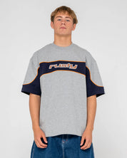 RUSTY KINETIC PANEL HEAVY TEE MENS PREMIUM STREET T-SHIRT GREY MARLE
