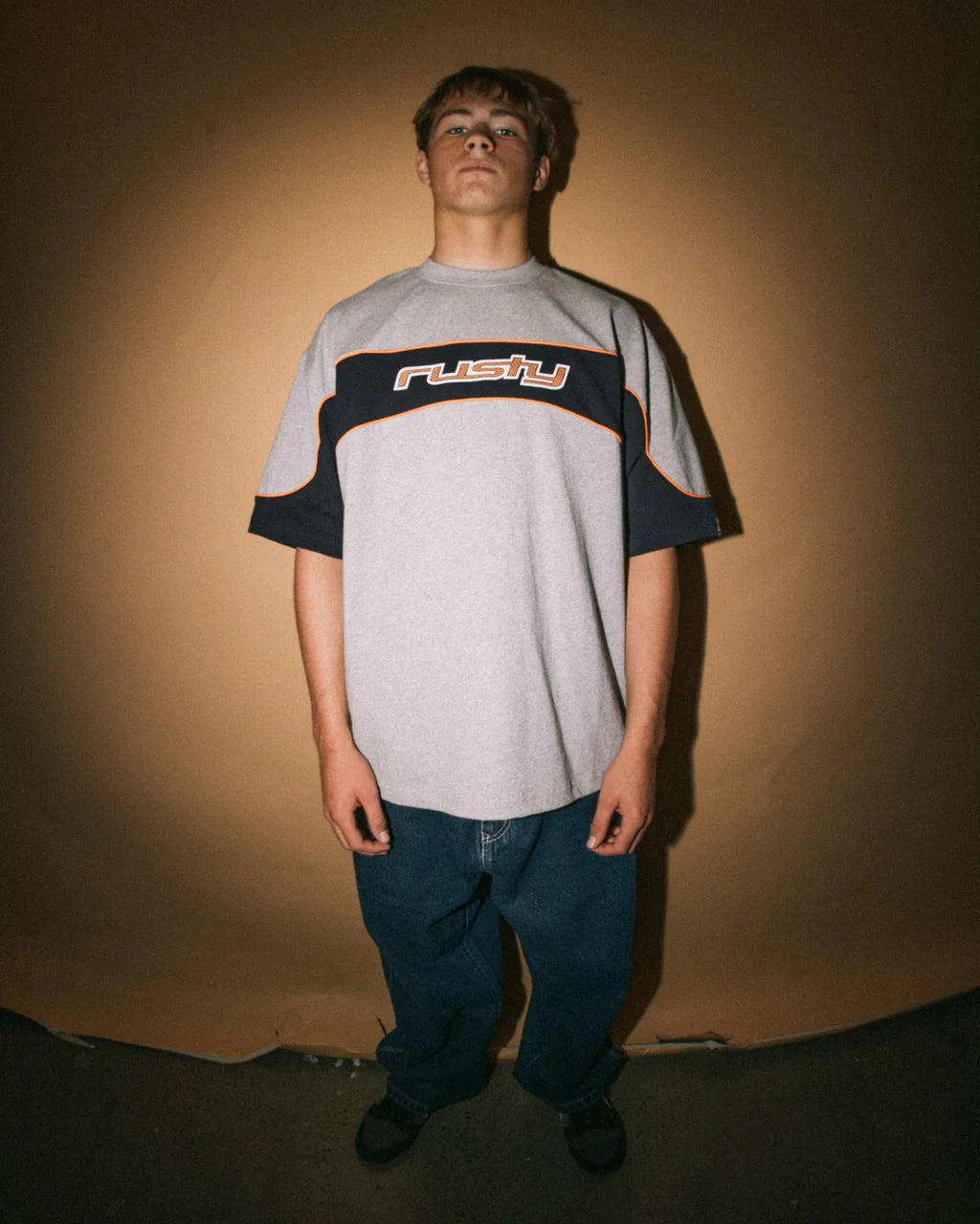 RUSTY KINETIC PANEL HEAVY TEE MENS PREMIUM STREET T-SHIRT GREY MARLE