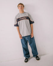 RUSTY KINETIC PANEL HEAVY TEE MENS PREMIUM STREET T-SHIRT GREY MARLE