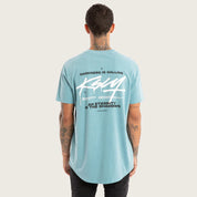 KSCY PRODIGY DUAL CURVED TEE SLIM FIT LONG LENGTH GRAPHIC STREETWEAR PIGMENT CAMEO