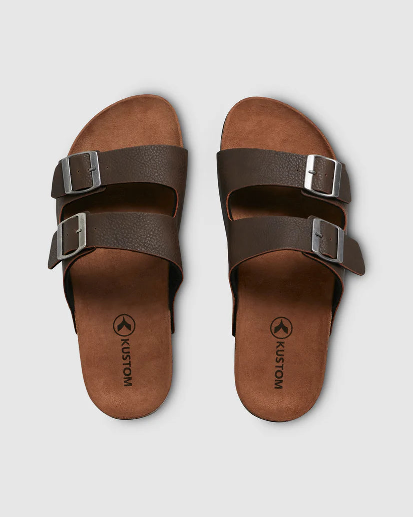 KUSTOM WOMENS DUO SLIDES – CHOC BROWN COMFORT SLIP-ON BEACH SANDALS