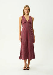AFENDS LEDGER MAXI DRESS RECYCLED STRIPE SUMMER DRESS BURGUNDY
