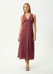 AFENDS LEDGER MAXI DRESS RECYCLED STRIPE SUMMER DRESS BURGUNDY
