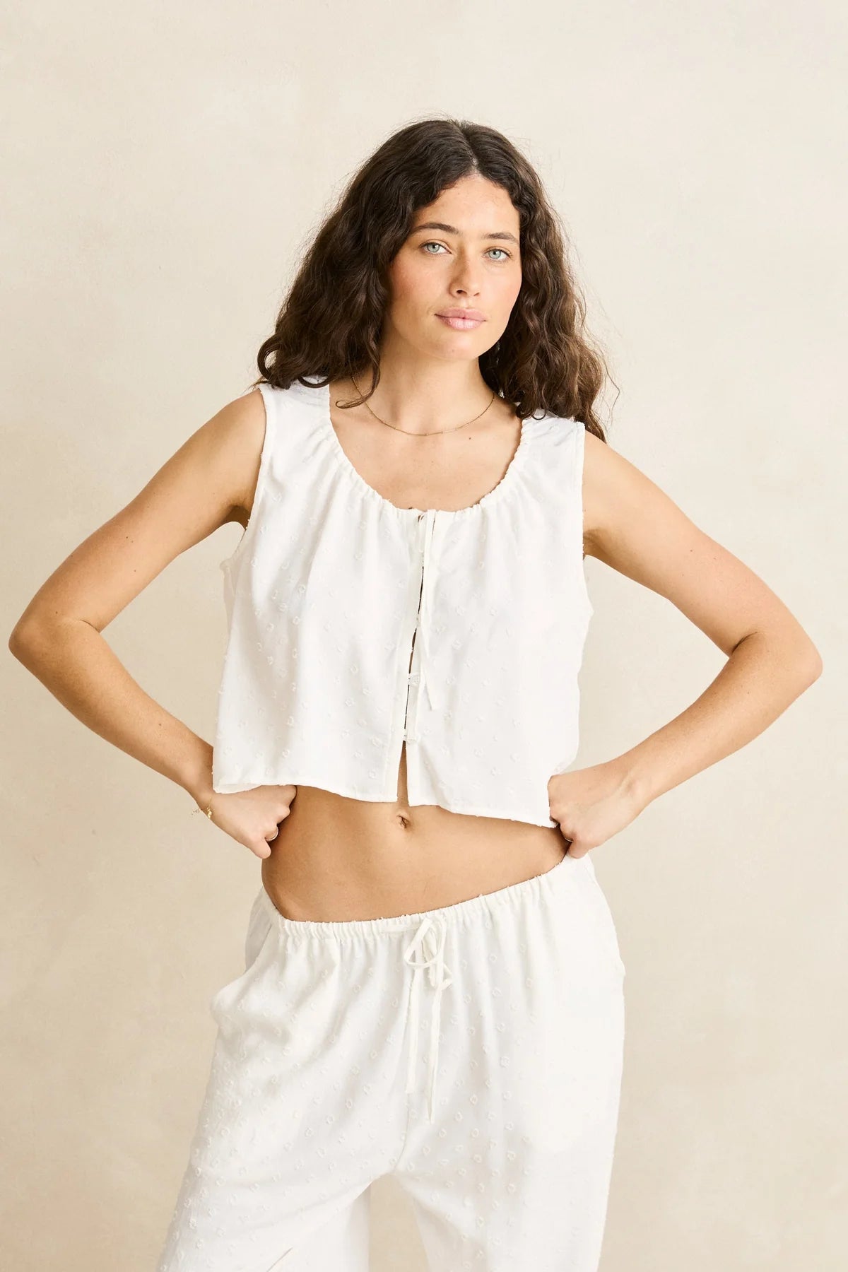 RHYTHM LENI VEST TOP WOMENS TEXTURED COTTON WHITE