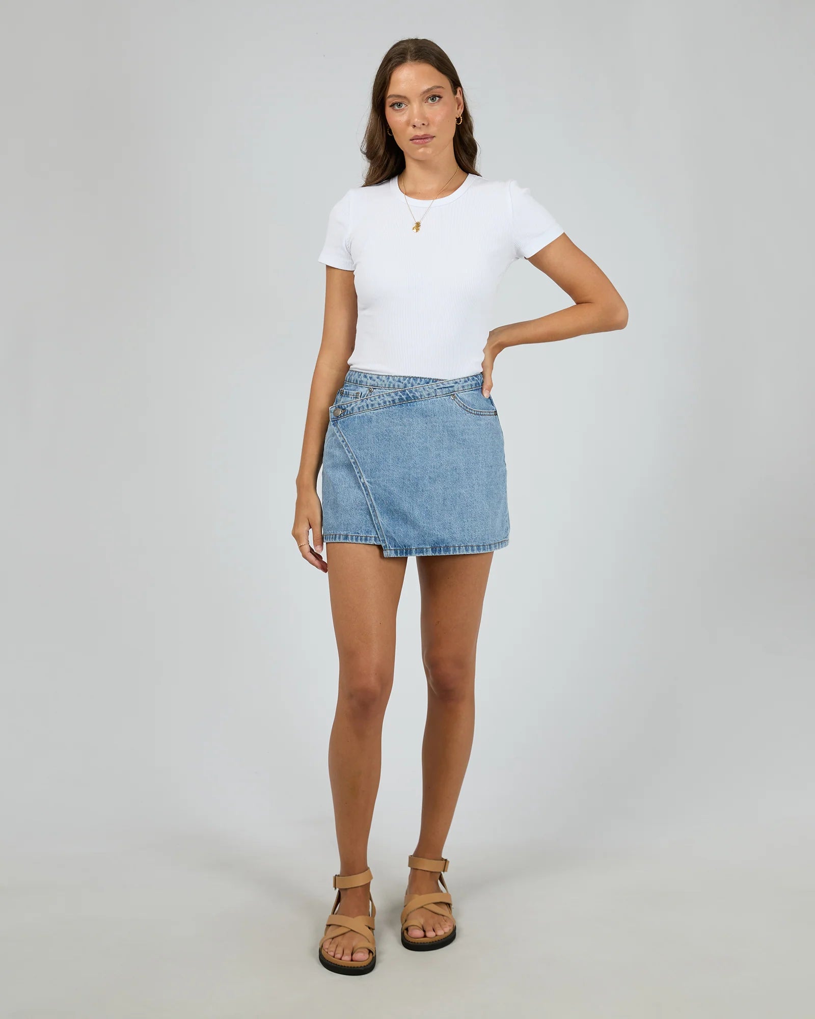 ALL ABOUT EVE LENNI MINI SKORT LIGHT BLUE WOMENS DENIM SKORT