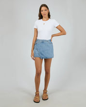 ALL ABOUT EVE LENNI MINI SKORT LIGHT BLUE WOMENS DENIM SKORT