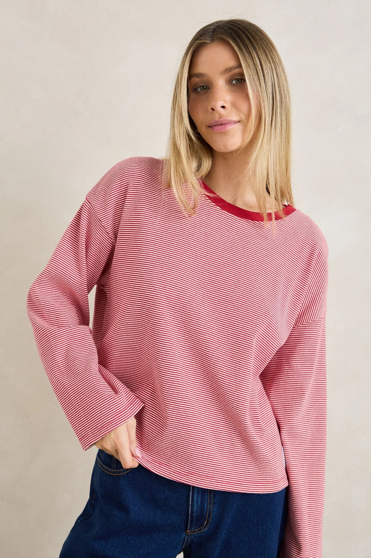 RHYTHM LEXI STRIPE LONG SLEEVE TOP – WOMENS STRIPED RIB LONG SLEEVE