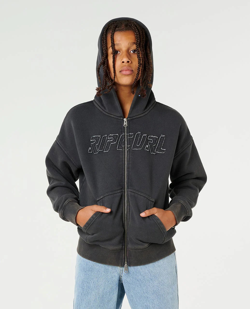 RIP CURL LIQUID TRIPS ZIP THROUGH HOOD – KIDS WASHED BLACK