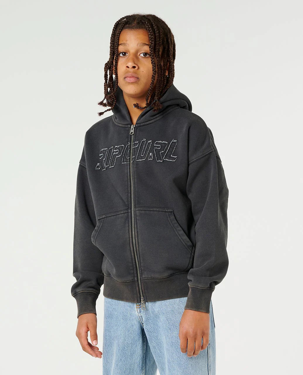 RIP CURL LIQUID TRIPS ZIP THROUGH HOOD – KIDS WASHED BLACK