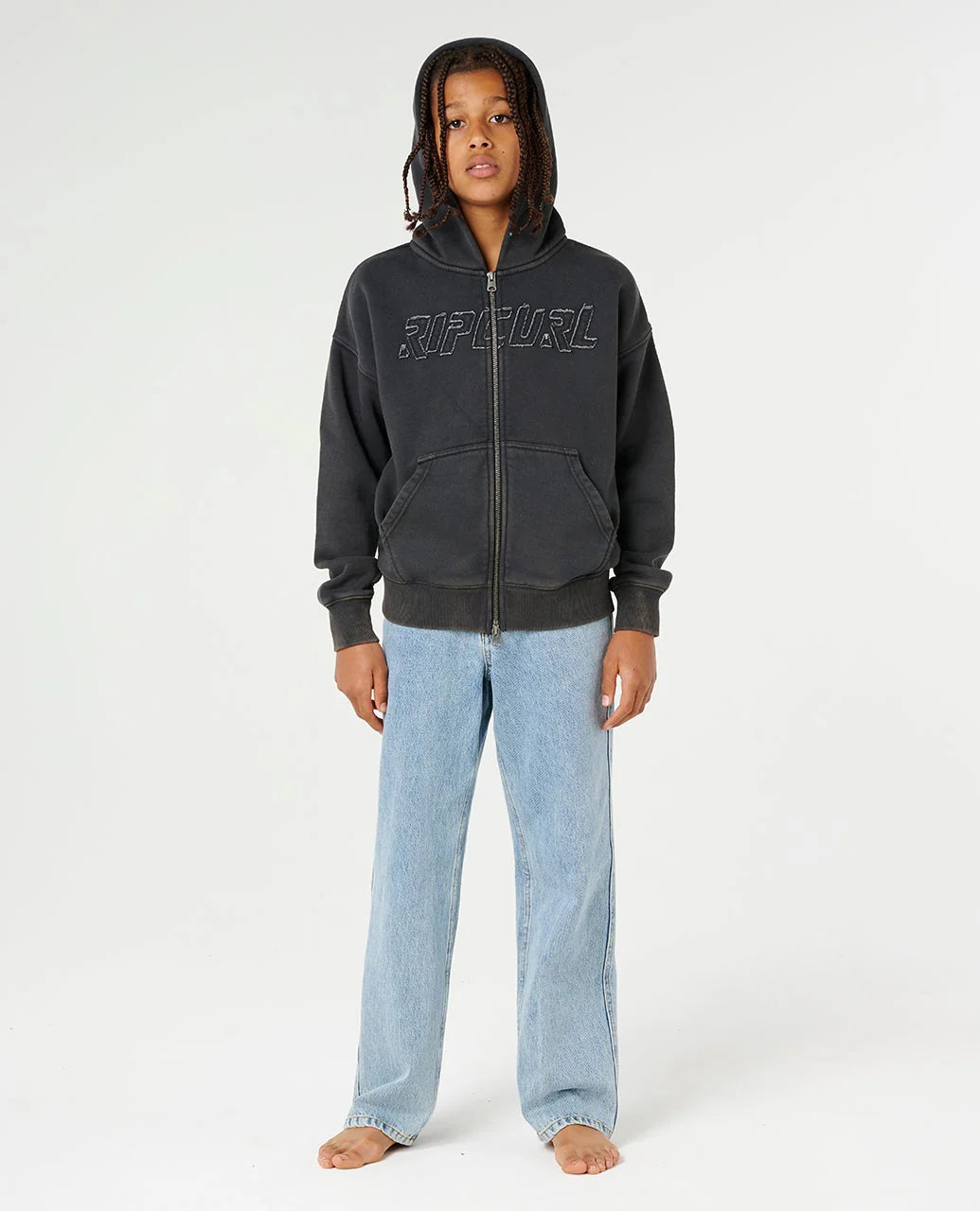 RIP CURL LIQUID TRIPS ZIP THROUGH HOOD – KIDS WASHED BLACK