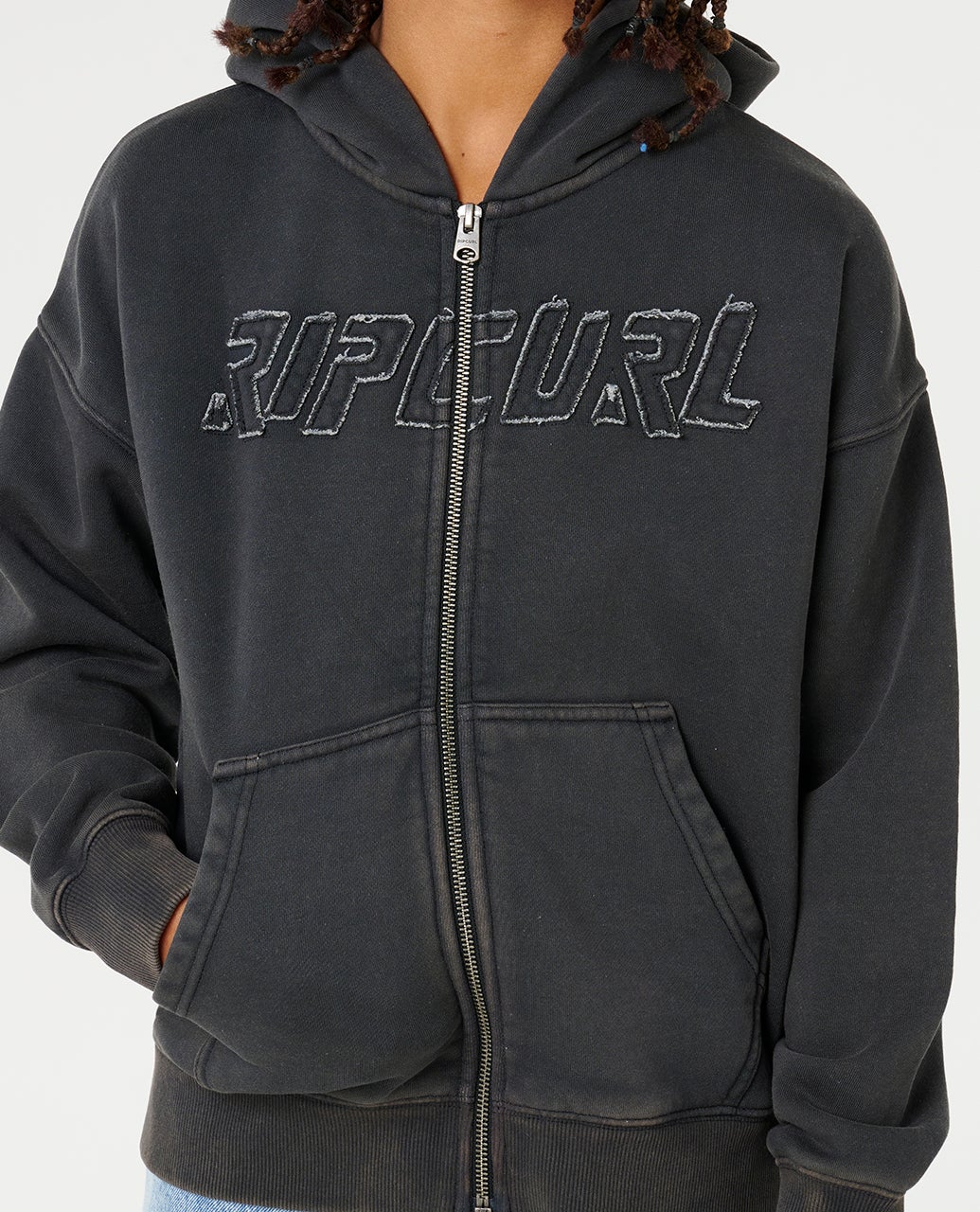 RIP CURL LIQUID TRIPS ZIP THROUGH HOOD – KIDS WASHED BLACK