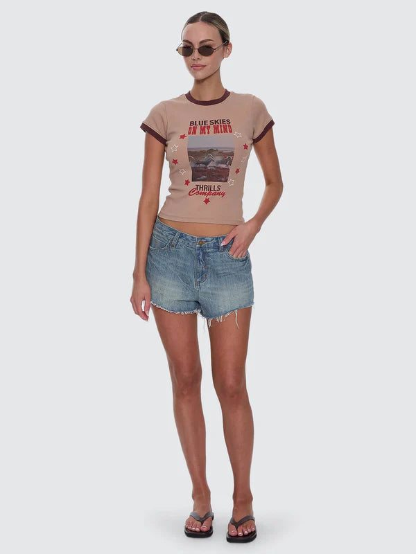 THRILLS LOLA LOW RISE BAGGY DENIM SHORT RETRO STREET STYLE DIRTY BLUE