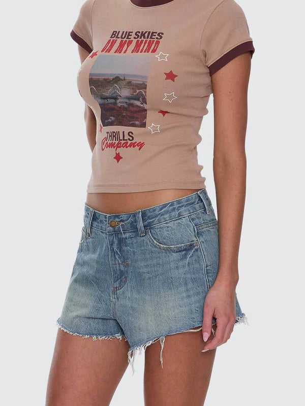 THRILLS LOLA LOW RISE BAGGY DENIM SHORT RETRO STREET STYLE DIRTY BLUE