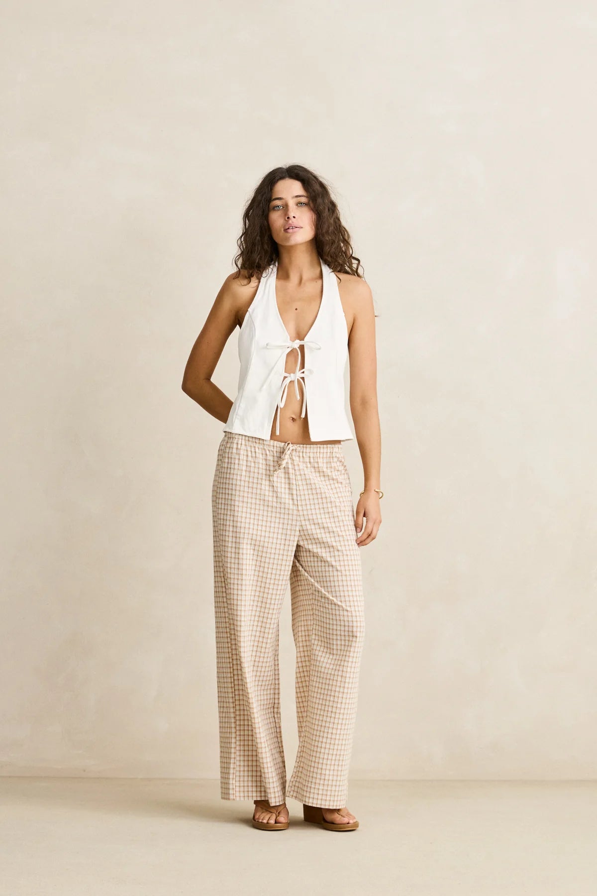RHYTHM LONDON CHECK BEACH PANT NATURAL