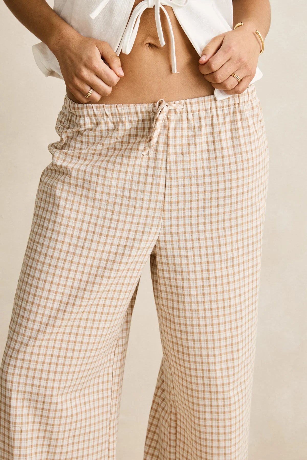 RHYTHM LONDON CHECK BEACH PANT NATURAL