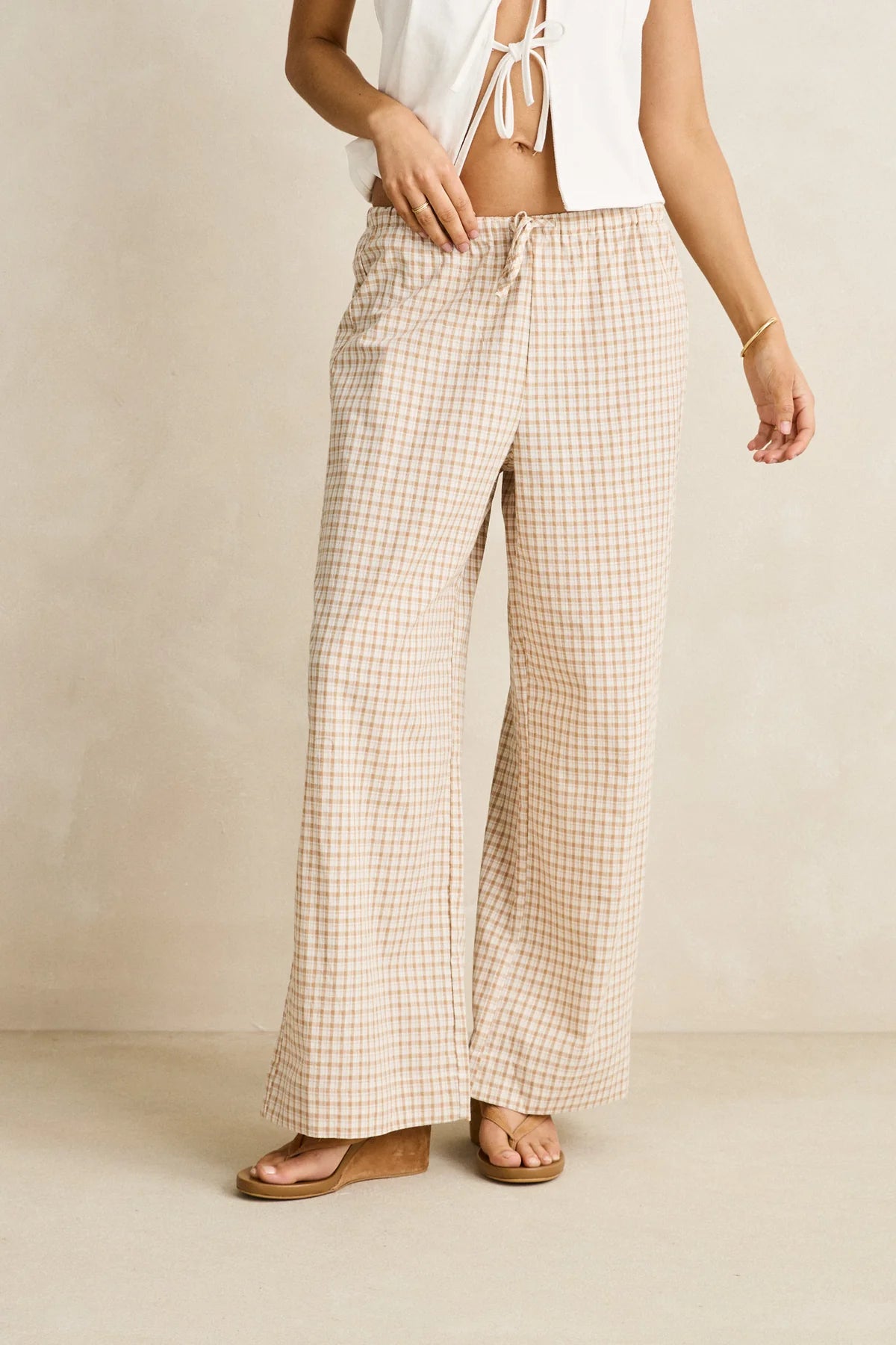 RHYTHM LONDON CHECK BEACH PANT NATURAL