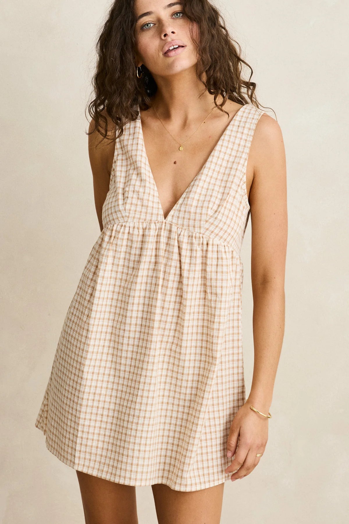RHYTHM LONDON CHECK MINI DRESS NATURAL