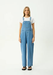 AFENDS LOUIS DENIM OVERSIZED OVERALLS BAGGY WIDE LEG WORN BLUE