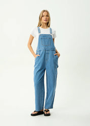 AFENDS LOUIS DENIM OVERSIZED OVERALLS BAGGY WIDE LEG WORN BLUE