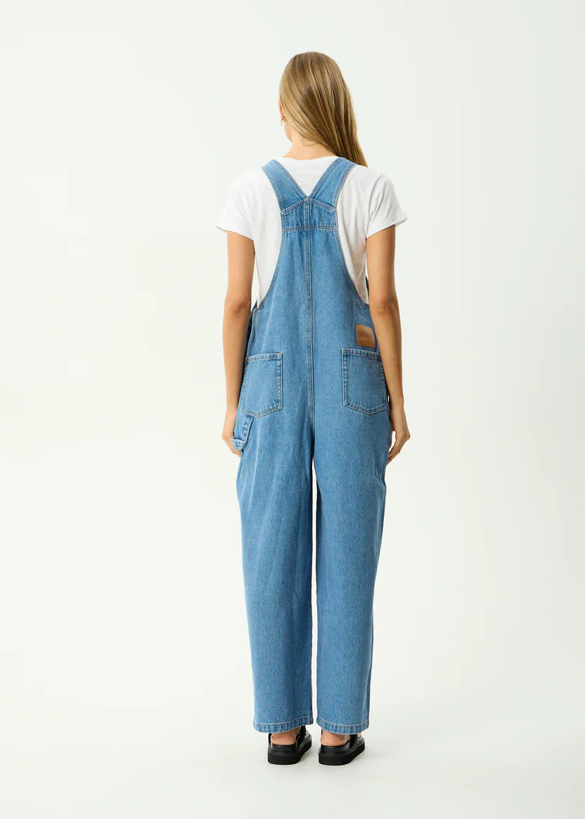 AFENDS LOUIS DENIM OVERSIZED OVERALLS BAGGY WIDE LEG WORN BLUE
