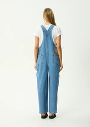 AFENDS LOUIS DENIM OVERSIZED OVERALLS BAGGY WIDE LEG WORN BLUE